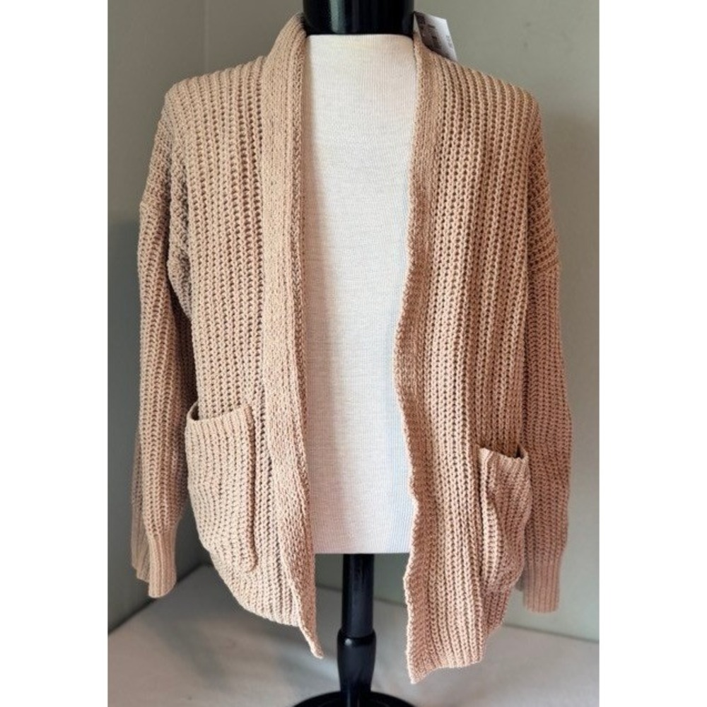 American Eagle Womens Tan Chunky Knit Open Front Pockets Cardigan LNWT